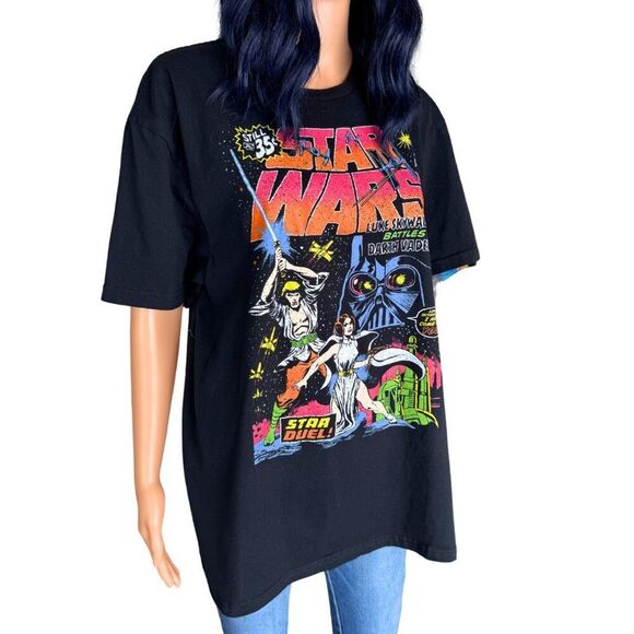 Star Wars Luke Skywalker Colorful Short Sleeve Graphic Black T-Shirt XXL - Picture 2 of 5